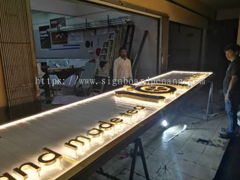 hand made tea aluminum ceiling trim casing base 3d led backlit lettering signage signboard at puchong kuala lumpur