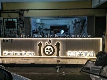 hand made tea aluminum ceiling trim casing base 3d led backlit lettering signage signboard at puchong kuala lumpur