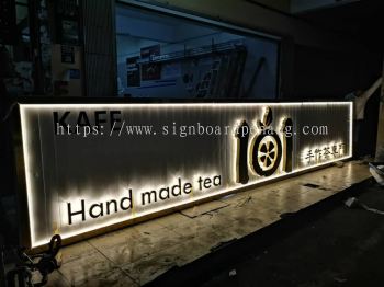 hand made tea aluminum ceiling trim casing base 3d led backlit lettering signage signboard at puchong kuala lumpur