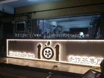 hand made tea aluminum ceiling trim casing base 3d led backlit lettering signage signboard at puchong kuala lumpur