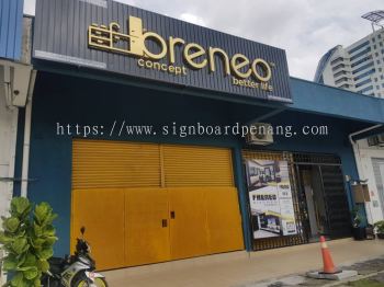 breneo aluminum ceiling trism casing 3d led backlit stainless steel gold mirror lettering signage signboars at klang kuala lumpur shah alam puchong