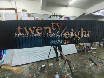 twenty eight cafe bar aluminium ceiling trism casing 3d stainless steel gold mirror led backlit lettering singage signboard at klang kuala lumpur shah alam puchong kepong bangsar