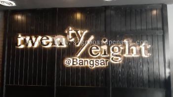 twenty eight cafe bar aluminium ceiling trism casing 3d stainless steel gold mirror led backlit lettering singage signboard at klang kuala lumpur shah alam puchong kepong bangsar