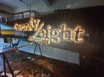 twenty eight cafe bar aluminium ceiling trism casing 3d stainless steel gold mirror led backlit lettering singage signboard at klang kuala lumpur shah alam puchong kepong bangsar