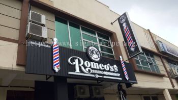 romeos barbeshop aluminium ceiling trism casing 3d led frontlit lettering logo signage signboard at klang kuala lumpur shah alam puchong keping subang