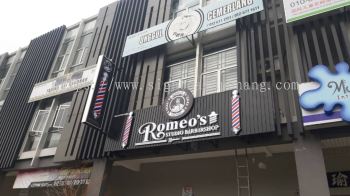 romeos barbershop hairshop aluminium ceiling trism casing 3d led frontlit lettering logo signage signbaord at klang kuala lumpur shah alam puchong kepong subang damansara