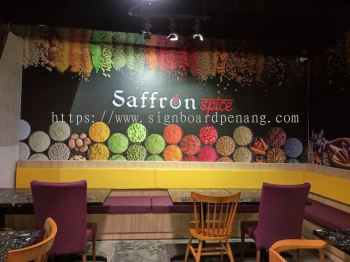 saffron restaurant cafe wallpaper printing indoor signage signboard at klang kuala lumpur shah alam puchong damansara kepong subang jaya 