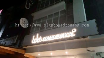 idos cosmeceutical stainless steel gold box up backlit 3d signage signboard at  johor 