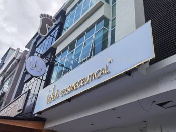 idos cosmeceutical stainless steel gold box up backlit 3d signage signboard at  johor 