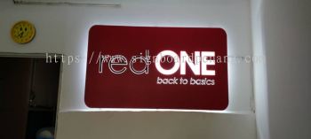 red one eg box up 3d base with acrylic cut out lettering led frontlit and backlit indoor signage 