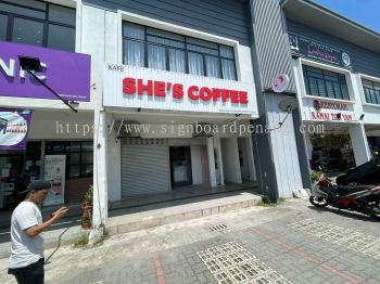 She's Coffee Aluminium Ceiling Trism Base With 3D Box Up LED Frontlit Lettering Logo Signage Signboard At Dengkil Selangor 