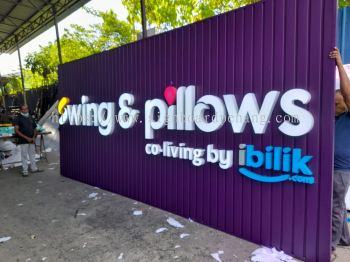 Swing & Pillows Hotel Aluminium Trim Casing Base With 3D Box Up LED Frontlit Lettering Signboard At Kota Damansara 