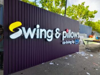 Swing & Pillows Hotel Aluminium Trim Casing Base With 3D Box Up LED Frontlit Lettering Signboard At Kota Damansara 