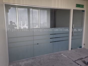 Glass Partition | Swing Door c/w Frosted Film | Glass Contractor Klang