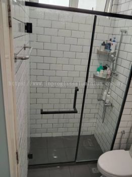 Black Powder Coat Shower Screen Fixed Panel c/w Swing Door | Glass Contractor Klang