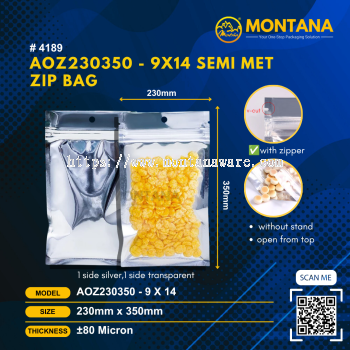 (4189) AOZ230350 - 9X14 SEMI MET ZIP BAG