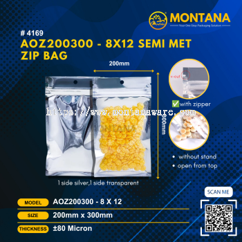 (4169) AOZ200300 - 8X12 SEMI MET ZIP BAG