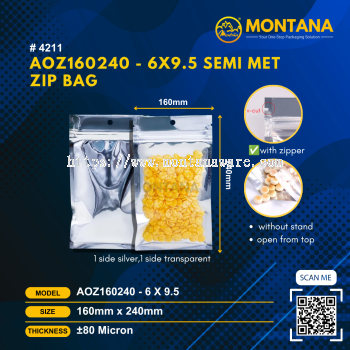 (4211) AOZ160240 - 6X9.5 SEMI MET ZIP BAG