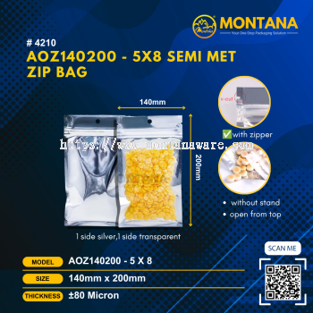 (4210) AOZ140200 - 5X8 SEMI MET ZIP BAG