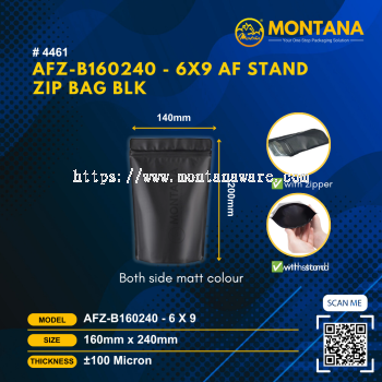 (4461) AFZ-B160240 - 6X9 ALUM FOIL STAND ZIP BAG BLK
