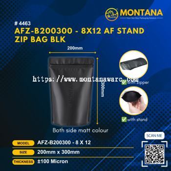 (4463) AFZ-B200300 - 8X12 ALUM FOIL STAND ZIP BAG BLK