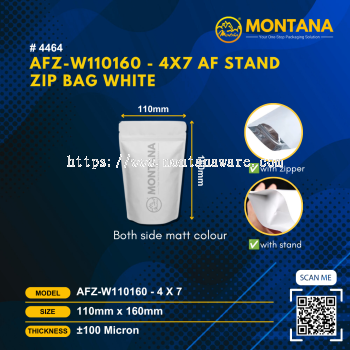 (4464) AFZ-W110160 - 4X7 AF STAND ZIP BAG WHITE