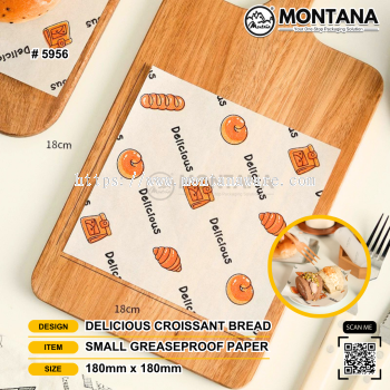 (5956) S-GREASEPROOF PAPER 18 X 18CM DELICIOUS CROISSANT BREAD