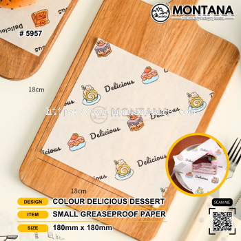 (5957) S-GREASEPROOF PAPER 18 X 18CM COLOUR DELICIOUS DESSERT