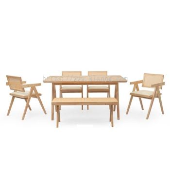 ANCIENT 1500 mm Dining Set (1+4+1B) Natural / PU Beige