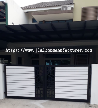 Black Frame & Unique design with White Aluminium Panels Swing Gate