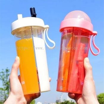 Double Straw Water Bottle Creative Water Tumbler BPA Free 双饮水瓶(Ready Stock)-wt004