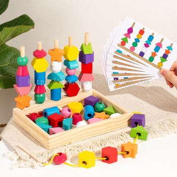 Montessori Wooden Shape Color Bead Sorting Motor Skill Training Education Toy-T219