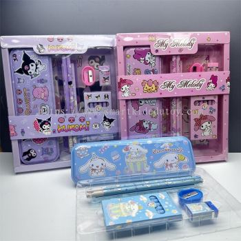 Sanrio Stationery Gift Set Kuromi Cinnamaroll Melody Pencil Sharperner Eraser Ruler Crayon Pencil Box Present Set-SG011