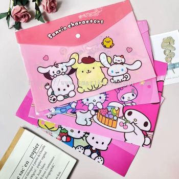 Sanrio A4 File Folder Portable Document File Kuromi Melody Cinnamaroll Kitty Pochacco Paper Storage Bag Stationery-SG012