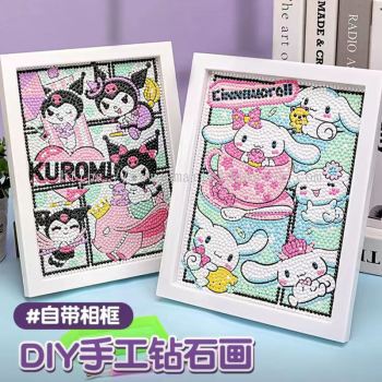 New Sanrio DIY Diamond Art With Frame Kuromi Melody Cinnamall Hello Kitty Art Craft Birthday Present Gift For Children-AD011