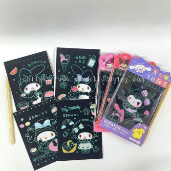 Sanrio DIY Scratch Card Kuromi Melody Art Craft Scraping Drawing Coloring Painting  Paper Card Present Gift For Children-AD013