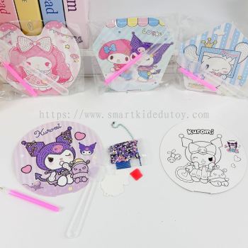 Sanrio DIY Diamond Art & Coloring Painting Hand Fan Kuromi Melody Cinnamaroll Pochacco Art Craft-AD015