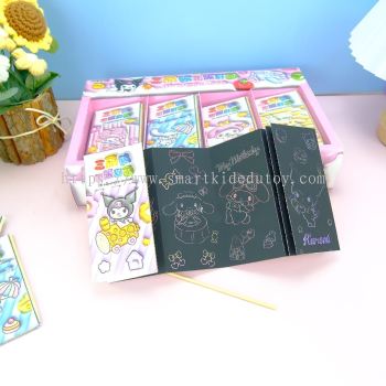 New Sanrio DIY Bubble Scratch Paper Card Kuromi Melody Cinnamaroll Art Craft Scraping Drawing Coloring Painting Book-AD017