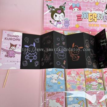 New Sanrio DIY Scratch Paper Card Kuromi Melody Cinnamaroll Art Craft Scraping Drawing Coloring Painting Book-AD018