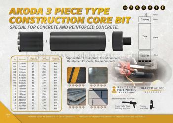 AKODA 3 PIECE TYPE CONSTRUCTION CORE BIT