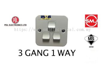 PDL 1783/1W MB 13A 3 Gang 1 Way Metalclad Switch