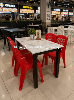 120x70cm Marble Design Table with Solid Wood Leg + M178C Plastic Sidechair Set