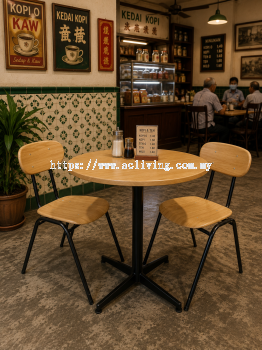 75cm Round Oak Colour Table with Rocket Leg + Wooden Chair Set