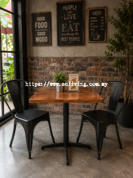 Square Rubber Wood Table with Rocket Leg + Tolix Chiar Set
