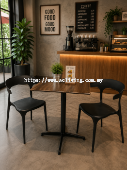 Square Walnut Colour Table with Rocket Leg + Armrest Chair Set