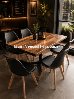 Rectangular India Rosewood with Rocket Leg + Plastic Chair Set