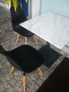 Square Marble Table with Square Base Leg + Plastic Chair Set