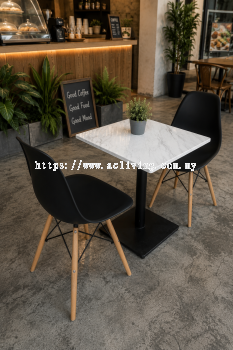 Square Marble Table with Square Base Leg + Plastic Chair Set