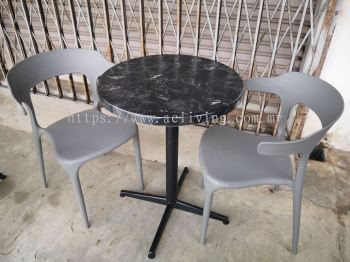 60cm Round Alcantara Black Table with Rocket Leg + Armrest Chair Set