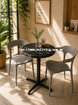 60cm Round Alcantara Black Table with Rocket Leg + Armrest Chair Set